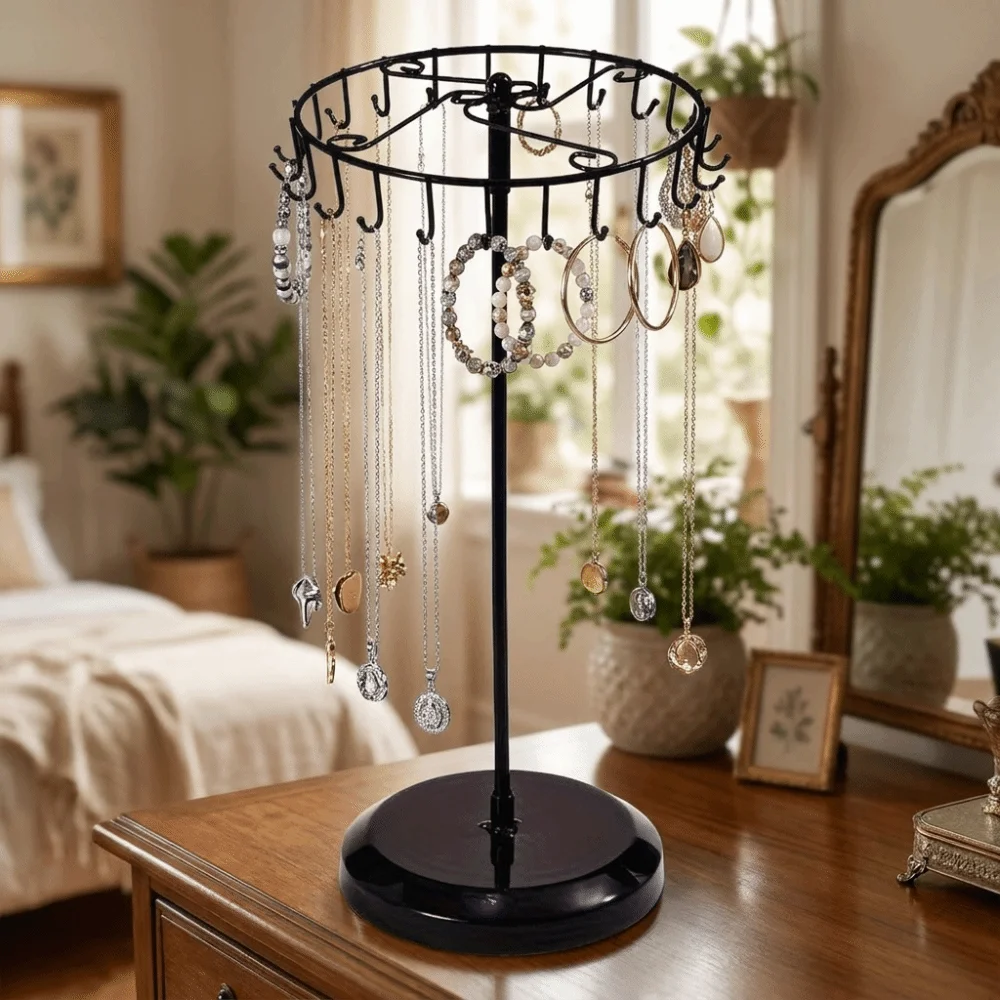 Rotating Necklace Organizer 23 hooks Removable Jewelry Storage Rack Heavy Duty Space Saving Jewelry Display Stand Home Organizer
