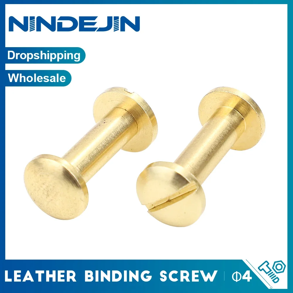 NINDEJIN 10Sets Binding Screw Nail Rivet 4mm Brass Brass Binding Head Slotted Screws for Photo Albums Leather Bookbinding Crafts