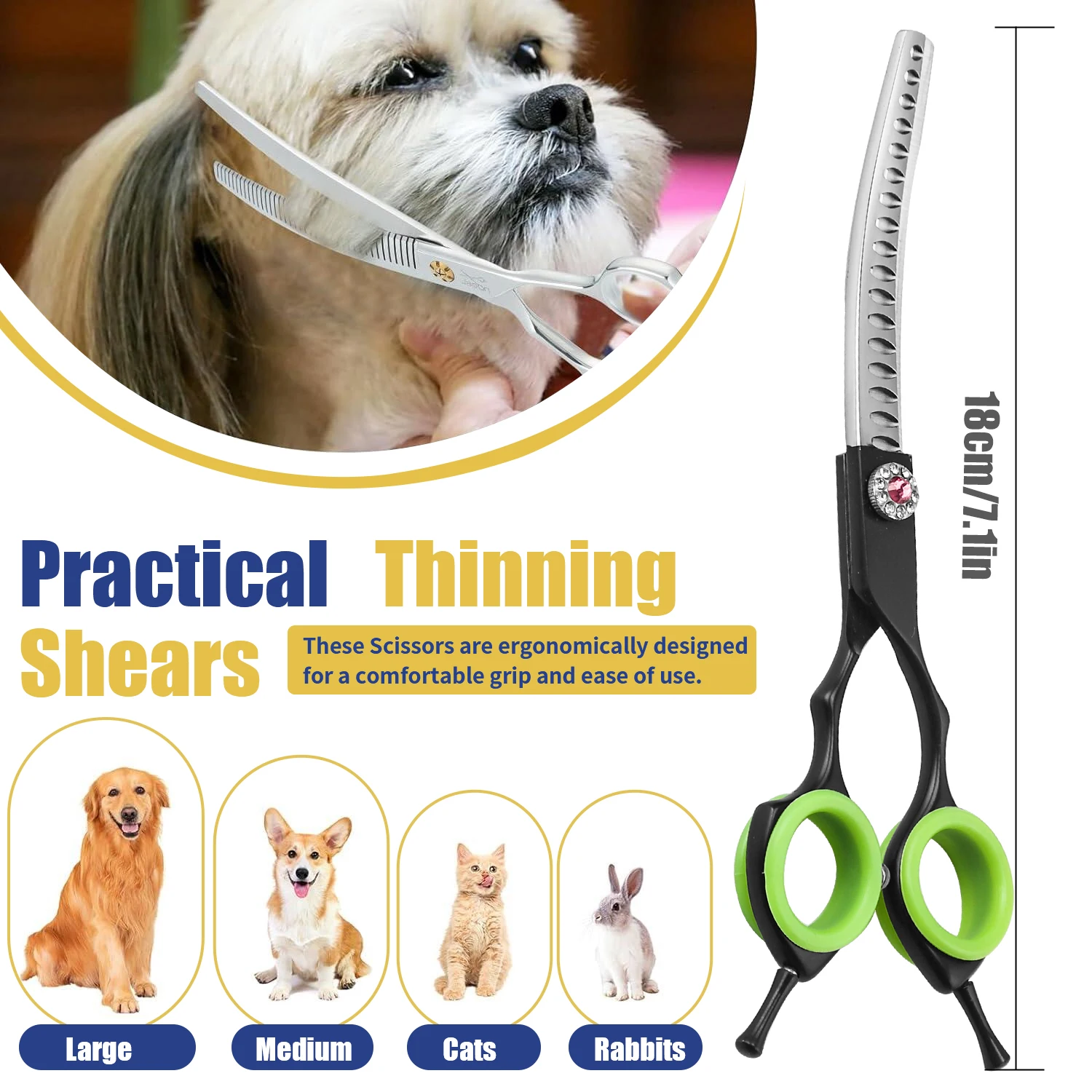 Pet Grooming Scissors Curved Thinning Shear Dog Hair Chunker and Thinning Scissor Black Stainless Steel Pet Shear