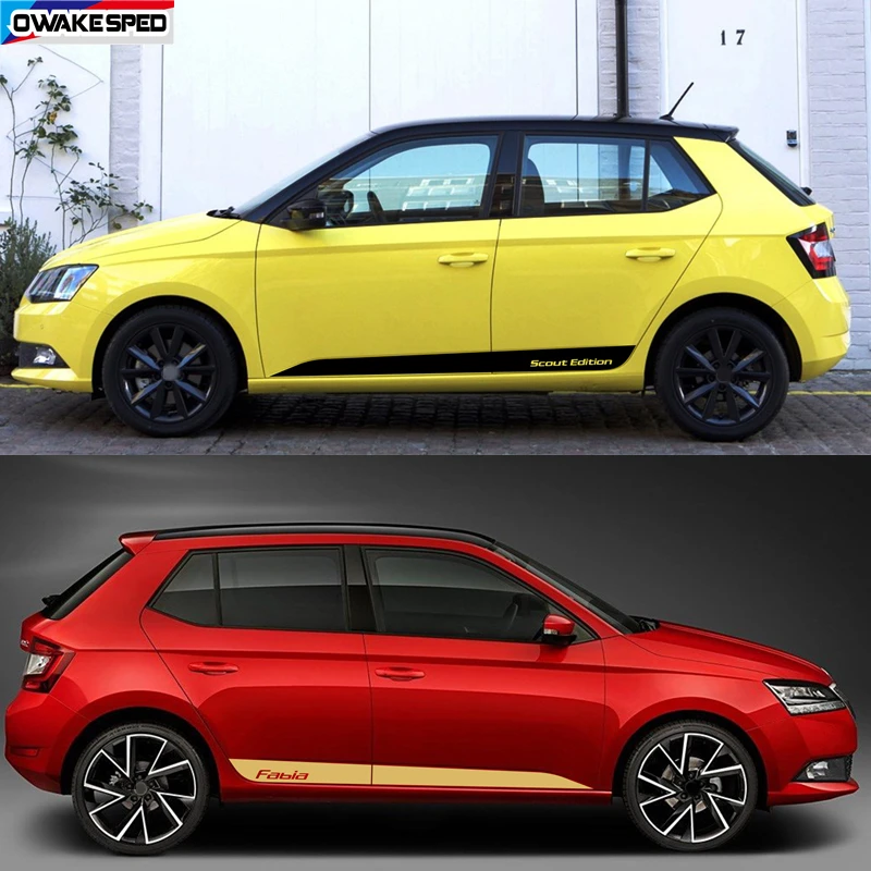 Car Door Side Skirt Stickers For Skoda Fabia 2 3 MK2 MK3 6y ac Combi Scout Edition Sport Stripes Tuning Accessories Body Film