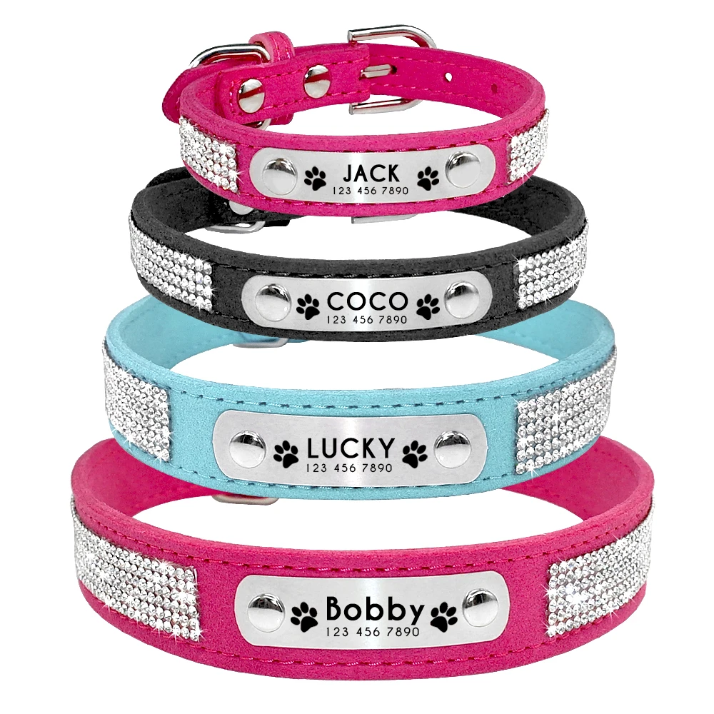 Collier en cristal réglable personnalisé pour chien et chat, colliers anti-perte, cuir, chiot, chats, nœud papillon, accessoires en biscuits