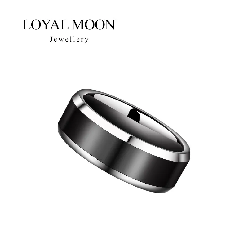 Loyal Moon Tungsten Rings For Men Black Thumb Couple Ring High Polished Comfort Fit Wedding Band Gift Party,Customized