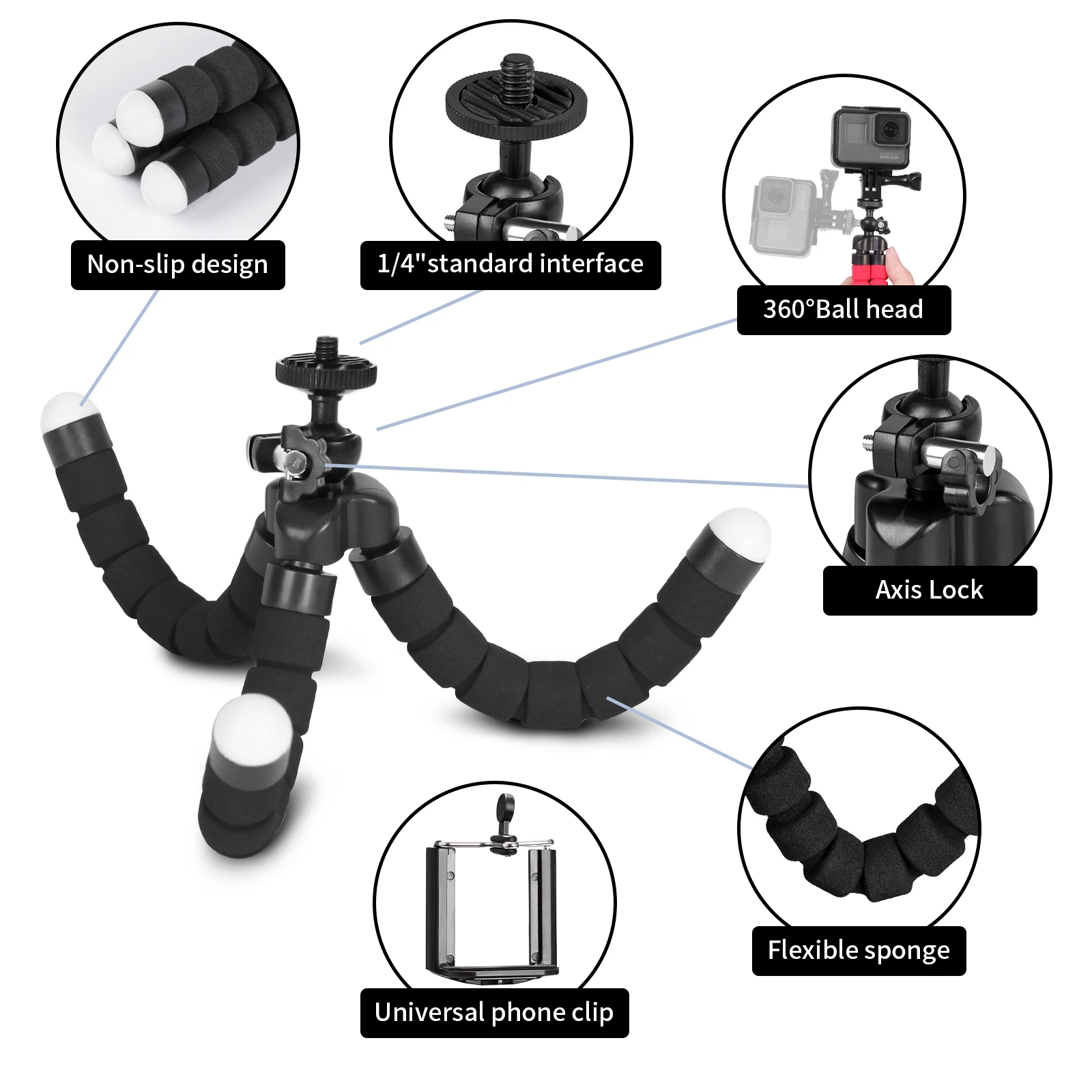 Treppiede Selens Spugna flessibile Polpo Mini treppiede per fotocamera regolabile per supporto per telefono Supporto per clip per IPhone Xiaomi Huawei Ipad