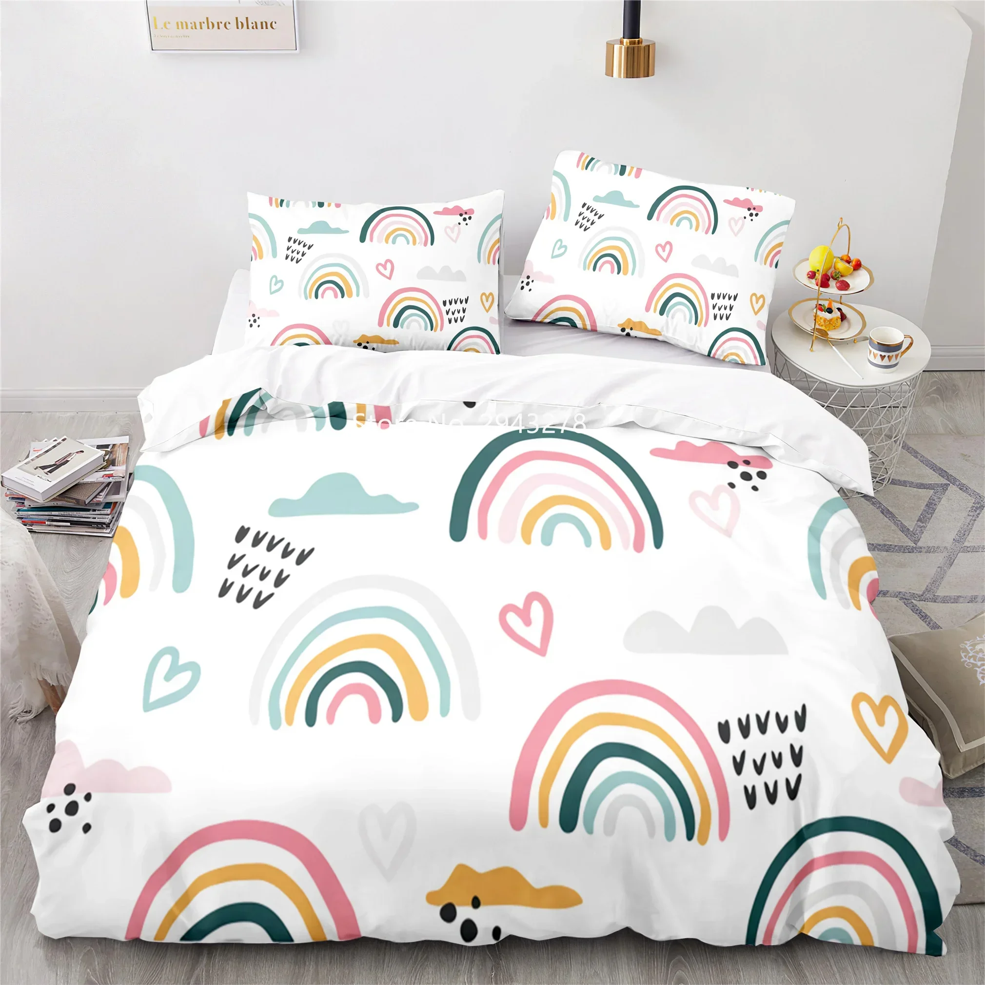 

Home Fabric Rainbow Series Pattern Lovely Blue Pink Duvet Quilt Cover Pillowcase Bedding Adult Boys Bedroom Decoration