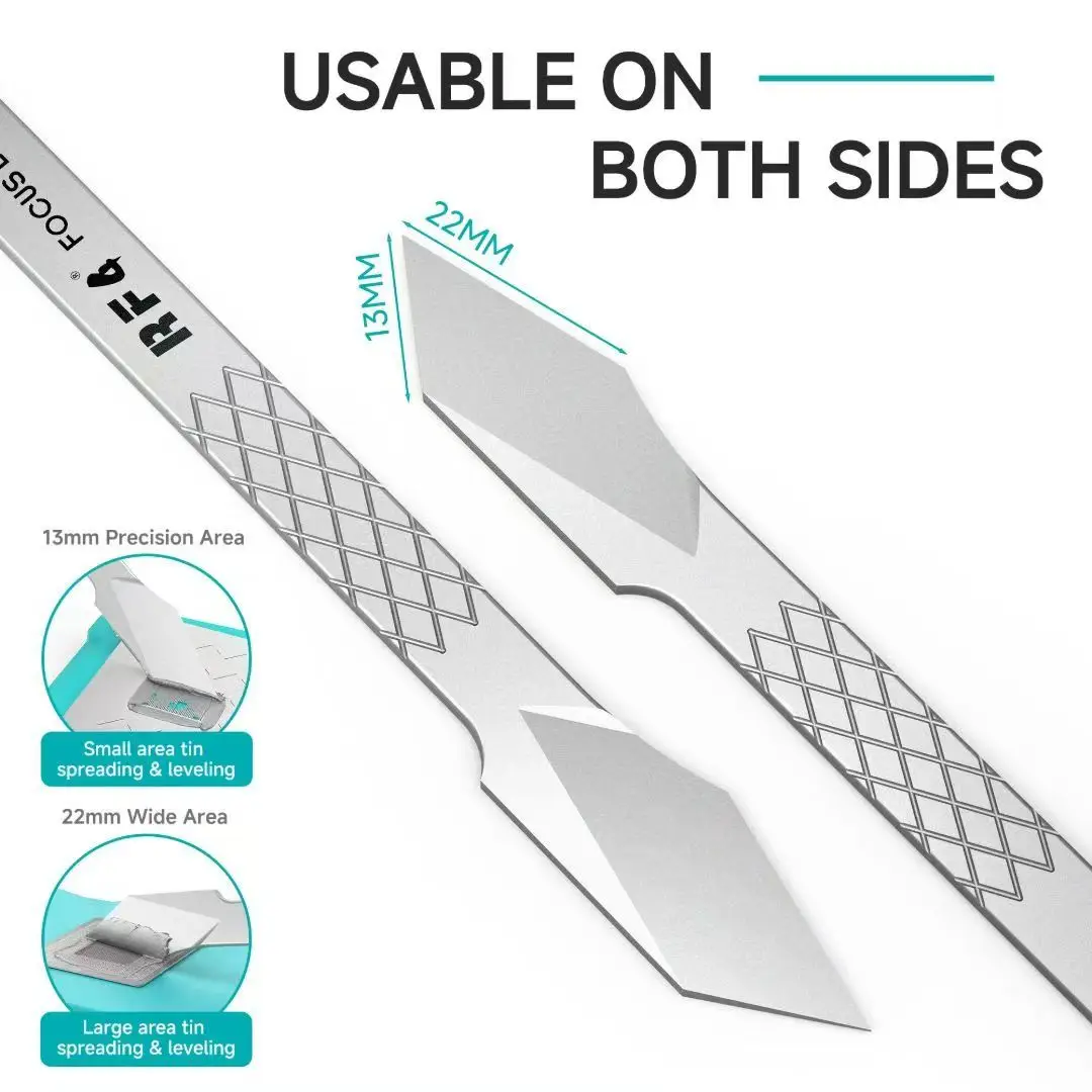 RF4 RF-SC3 Dual-Sided Tin Spreading Scraper 15° Angled Blade Non-Magnetic Stainless Steel Tool for BGA Reballing PCB Repair