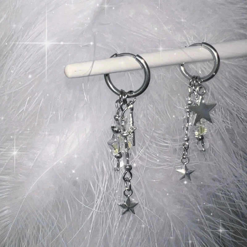 1Pair New Y2K Irregular Pentagram Earrings Women\'s Sweet Cool Hottie Fashion Star Tassel Earring Party Jewelry Gifts