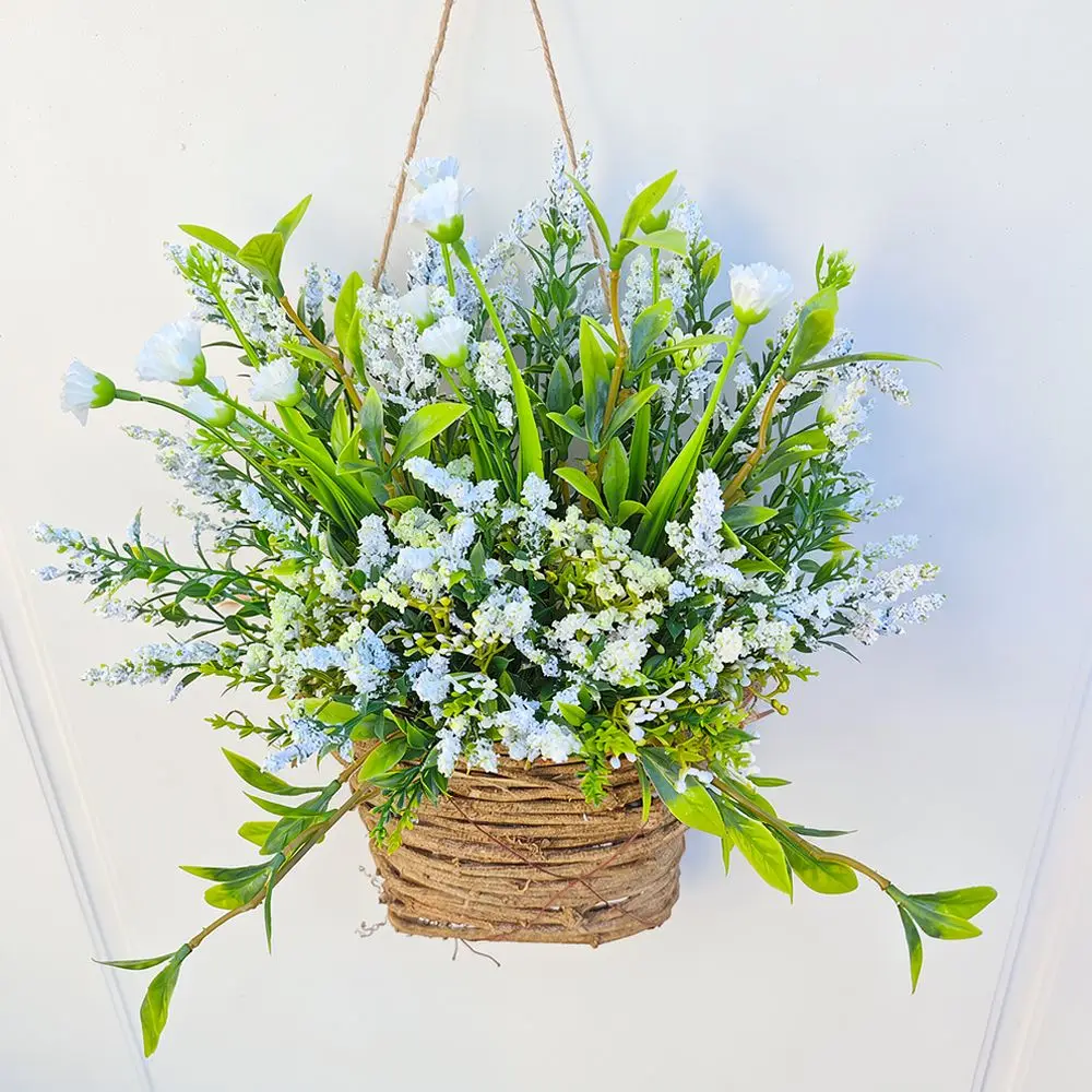 Spring Floral Door Hanging Basket Wreath Natural Wildflower White Berry Wicker Ornament For Garden Porch Wall Decor