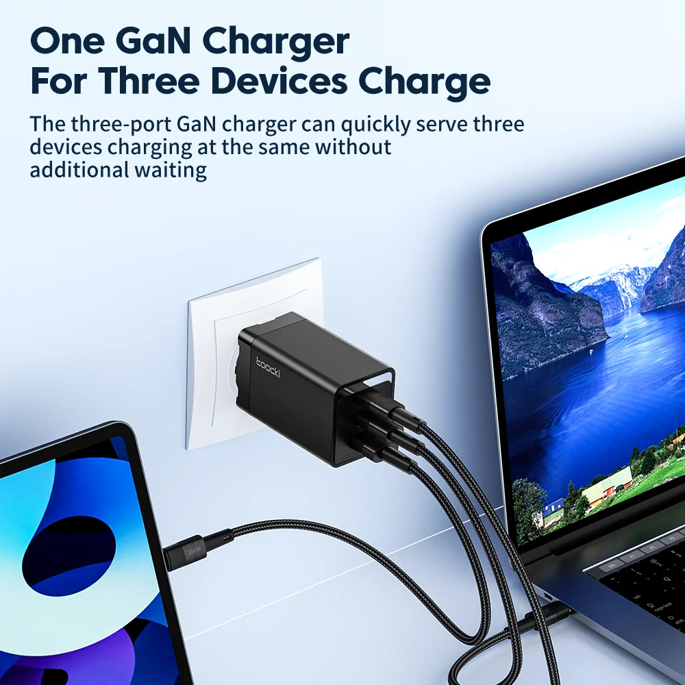 Toocki 67W GaN Charger Quick Charge 4.0 PD3.0 Fast Charging Type C Charger for Macook iPhone 14 13 12 Pro Max Samsung S23 Xiaomi