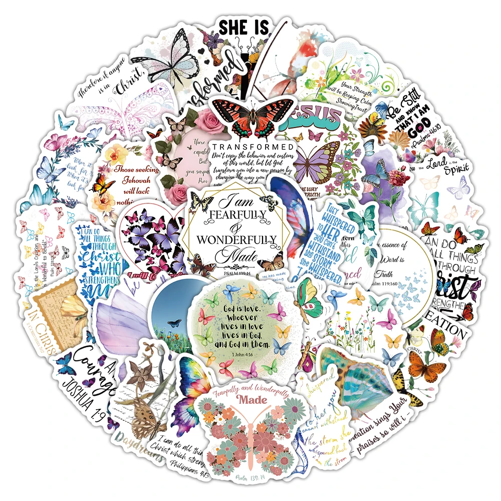 10/30/54pcs Butterfly Bible Phrase Cartoon Stickers Religious Christian Decals Scrapbook Luggage Phone Aesthetic Sticker