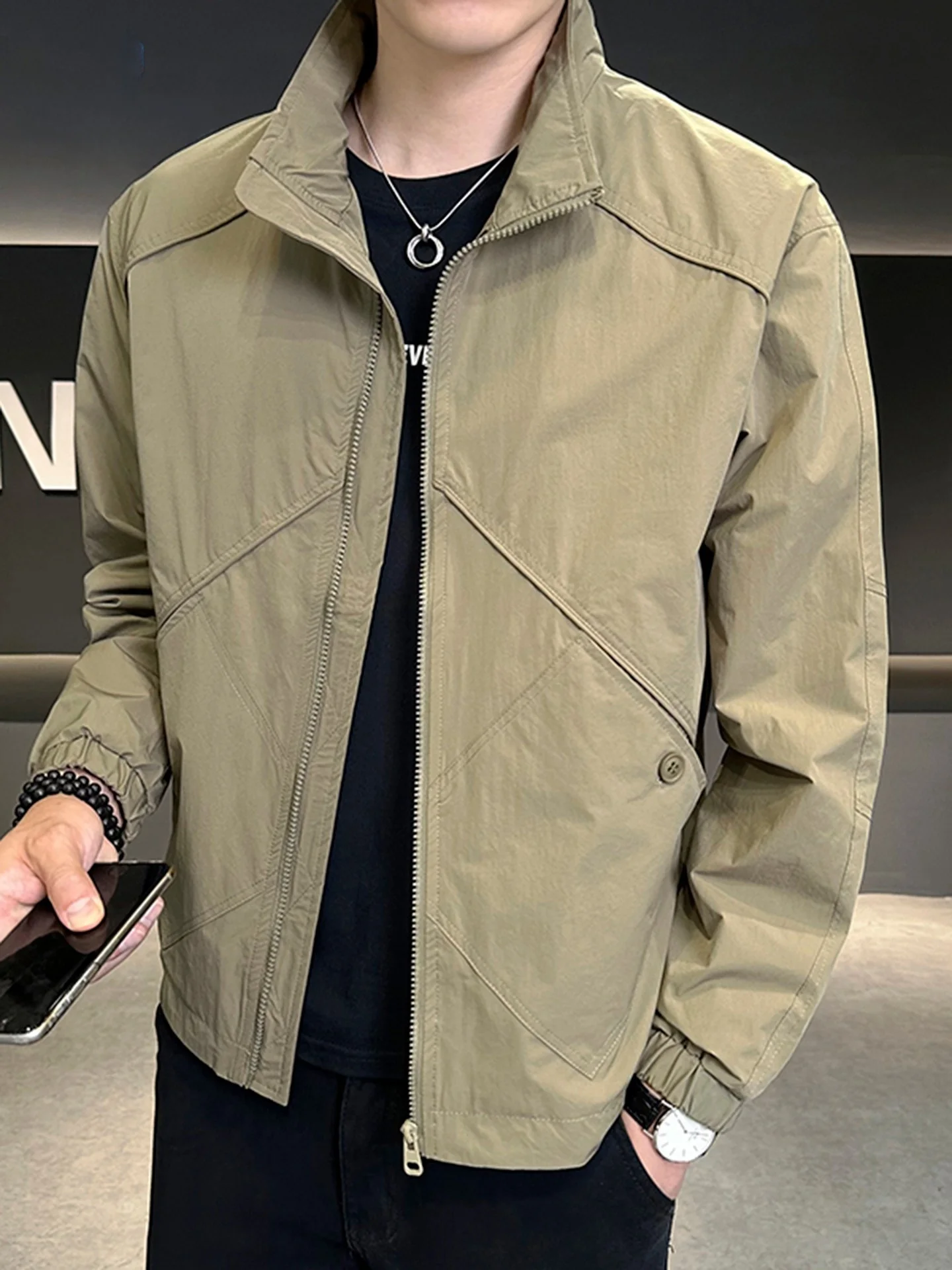 

Pierre Cardin Men's Casual Stand Collar Jaet Workwear Outerwear Spring Autumn Loose Fit Thiened Polyester Fiber Zipper Cl...