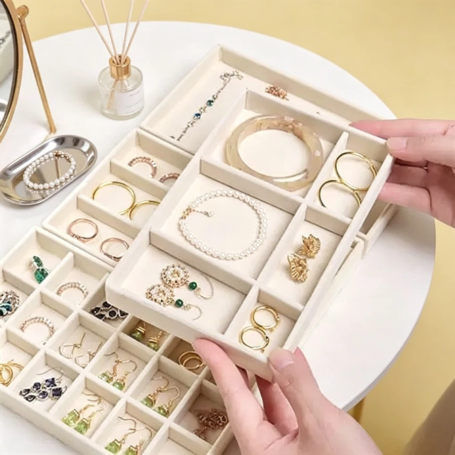 Multi-sized Beige Jewelry Storage Fabric Tray, Suitable for Storing Rings, Earrings, Bracelets and Necklaces, Drawer Organizer