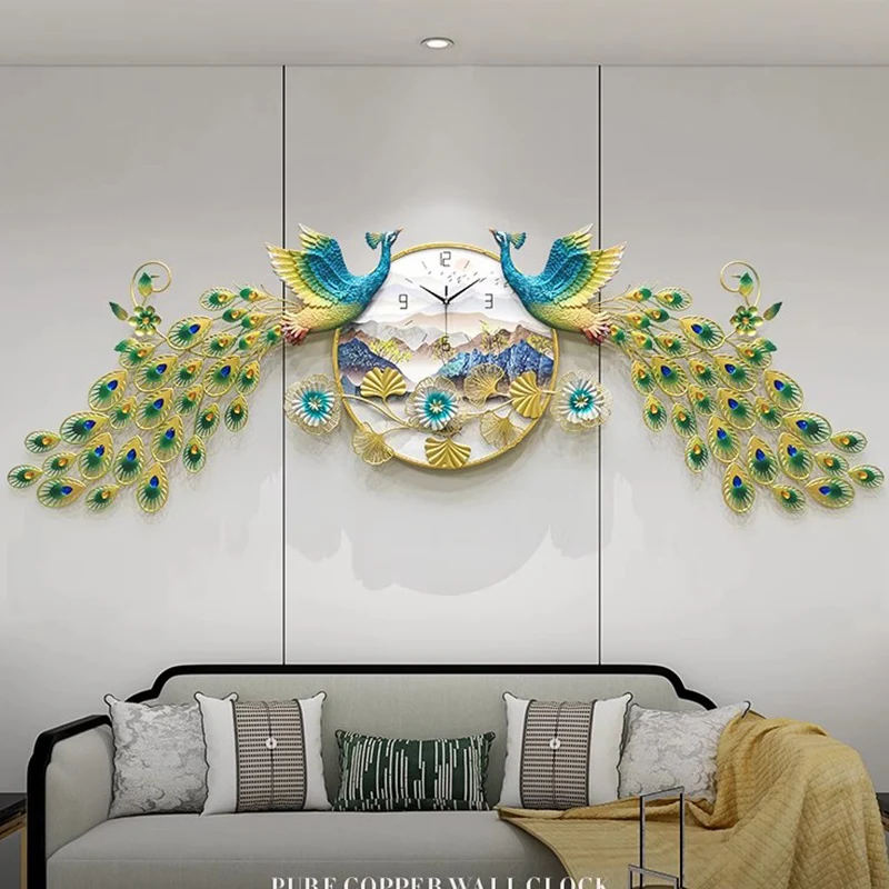 Peacock Nordic Wall Clocks Art Mural Big Size Luxury Aesthetic Modern Wall Watch Design Horloge Murale Living Room Decoration