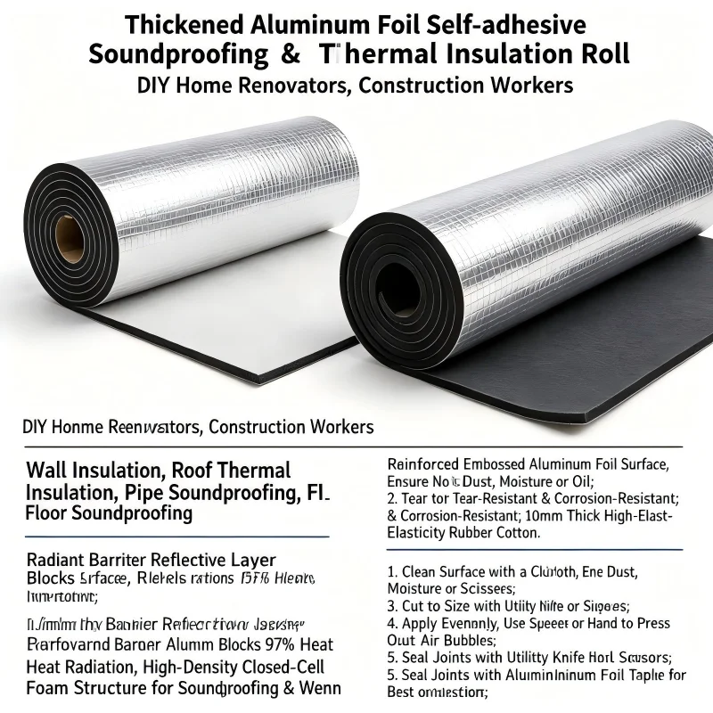 10MM Thermal Insulation Foam Roll, Soundproof Heat Barrier, Noise Reduction Mat for Wall Door Floor, Warm Keeping Panel