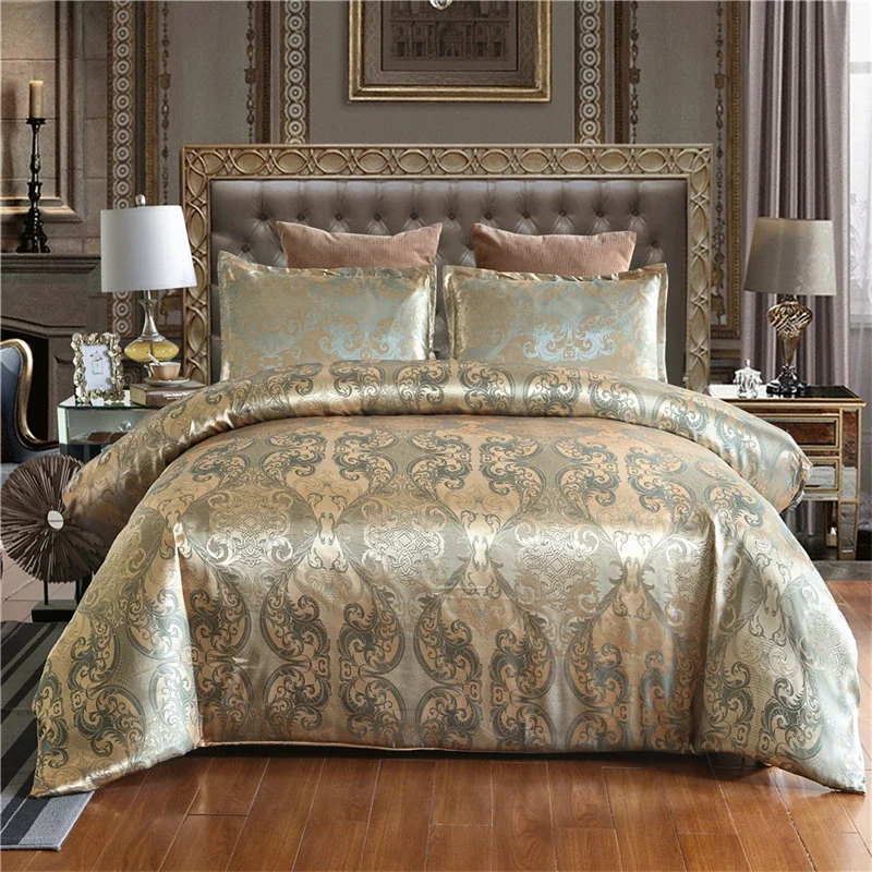 

Luxury Satin Jacquard Single Double Duvet Cover Set King Size High End European Wedding Bedding Set Queen Size Quilt Cover Set