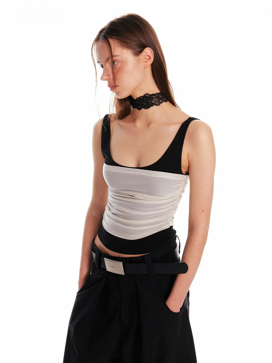 

ALINNV оригинальный сращенный плиссированный жилет для похудения, женский модный универсальный топ, лето 2025 или Sle, чистый цвет