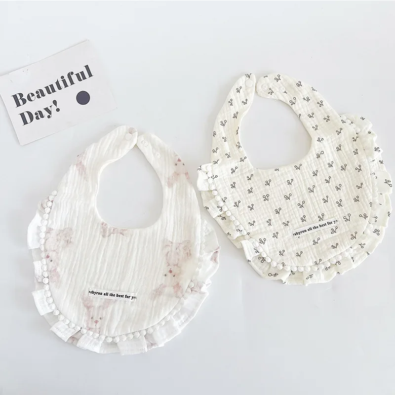 Baby Muslin Bibs Boys Girls 2PCS Bibs Infants Newborns Toddlers Saliva Towel 100% Cotton Absorbent Soft Layers Adjustable Snaps