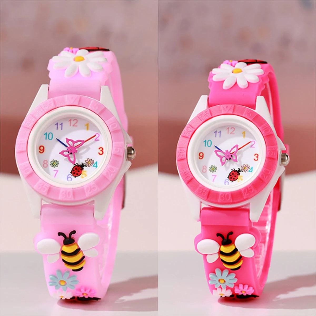 New Cartoon Cute Butterfly Watch for Girl Lovely Quartz Watches Casual Sport Outdoor 3D Silicone Strap Girls Clock Gift