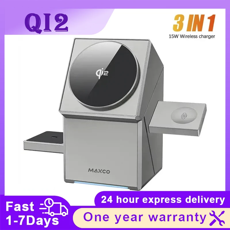 

Qi2 3 in 1 Magnetic Charging 15W Fast Wireless Charger Stand For iPhone 12 13 14 15 16 Pro Max iWatch 9 8 7 6 5 Airpods 2 3 Pro