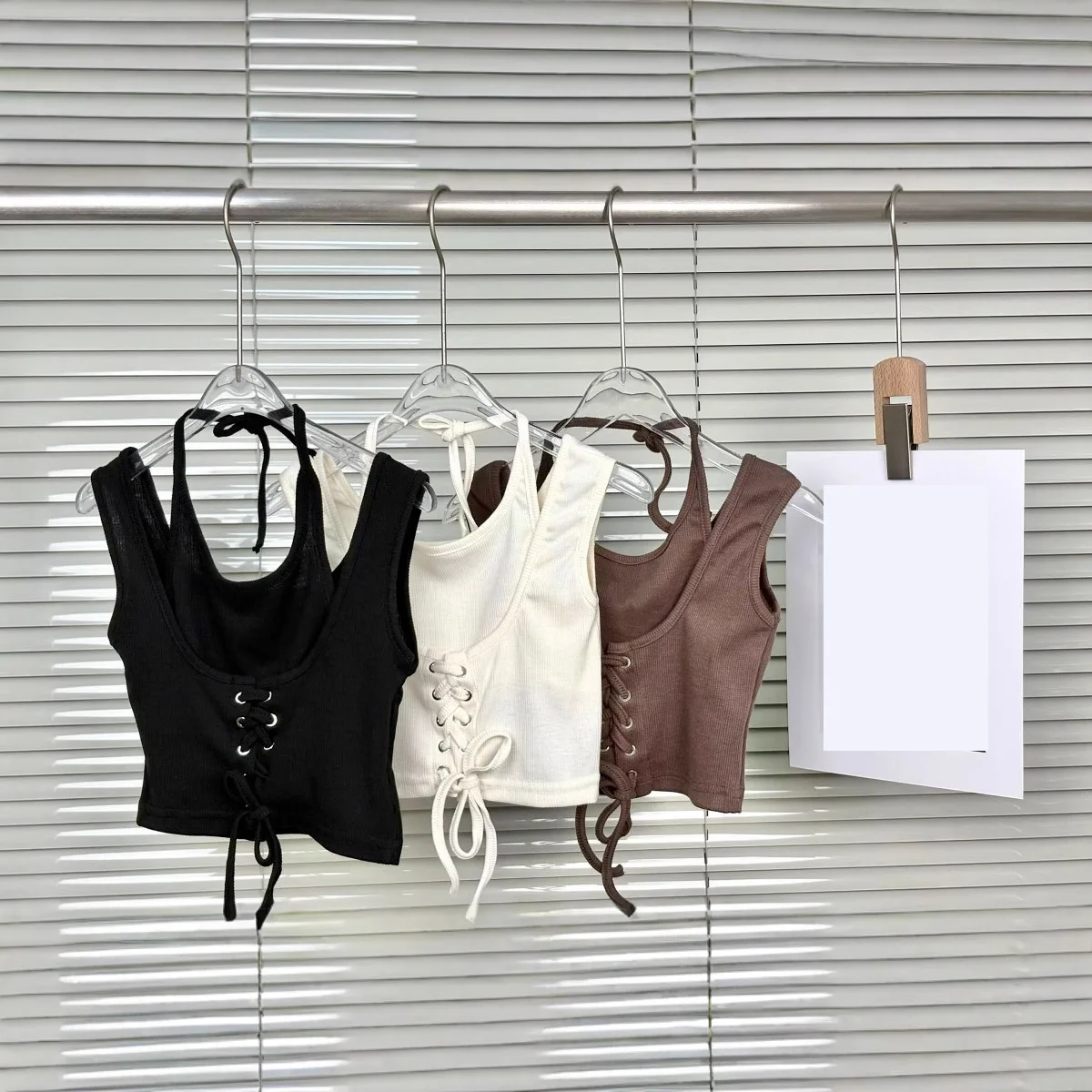 baby girls halter tank top hanging neck vest summer 2026 tie front bandage crop tops kids clothes open shoulder 3 to 16 years