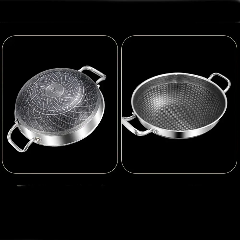 304 Stainless Steel Non Stick Wok Pan 32cm Frying Pan Food Grade Honeycomb Pot Bottom Induction Cooker Gas Stove General Durable