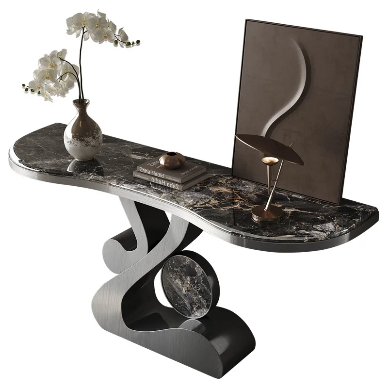 

high-end home light luxury simple modern living room end view table microcrystalline stone porch table