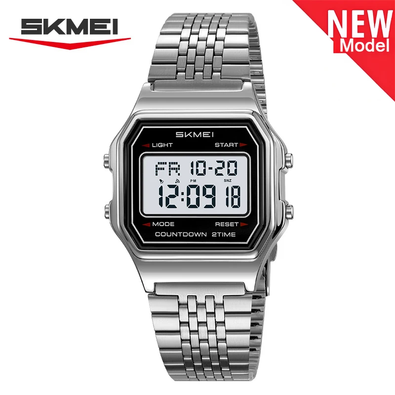 SKMEI 2465 Luxury Digital Watch for Men Electronic Mens Wristwatches Stainless Steel Waterproof LED Display Sport Reloj Hombre