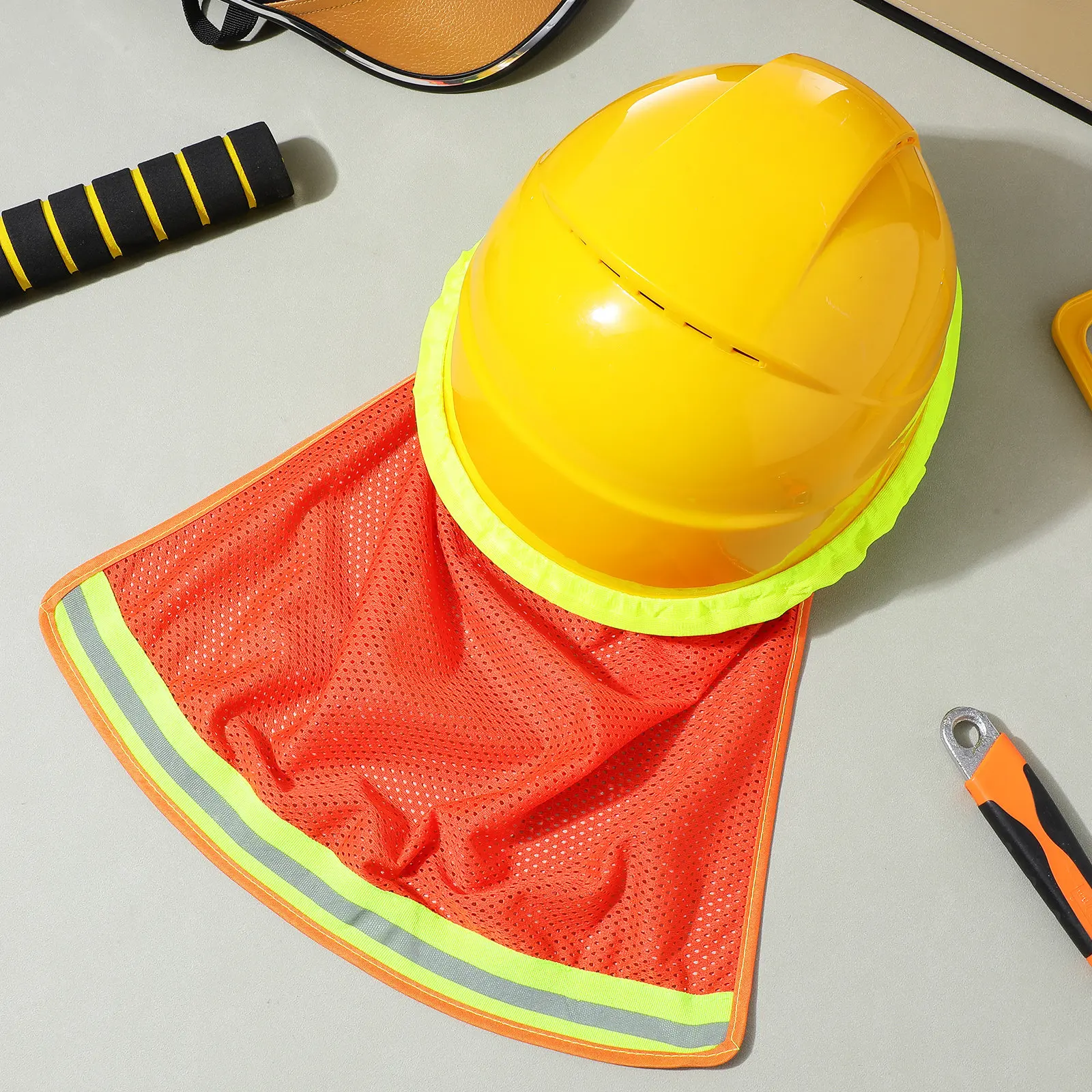 

10Pcs Safety Hard Hat Neck Shade Reflective Strip Uv Protection Cooling Mesh Sun Protector Construction Work Neck Cover Hard Hat