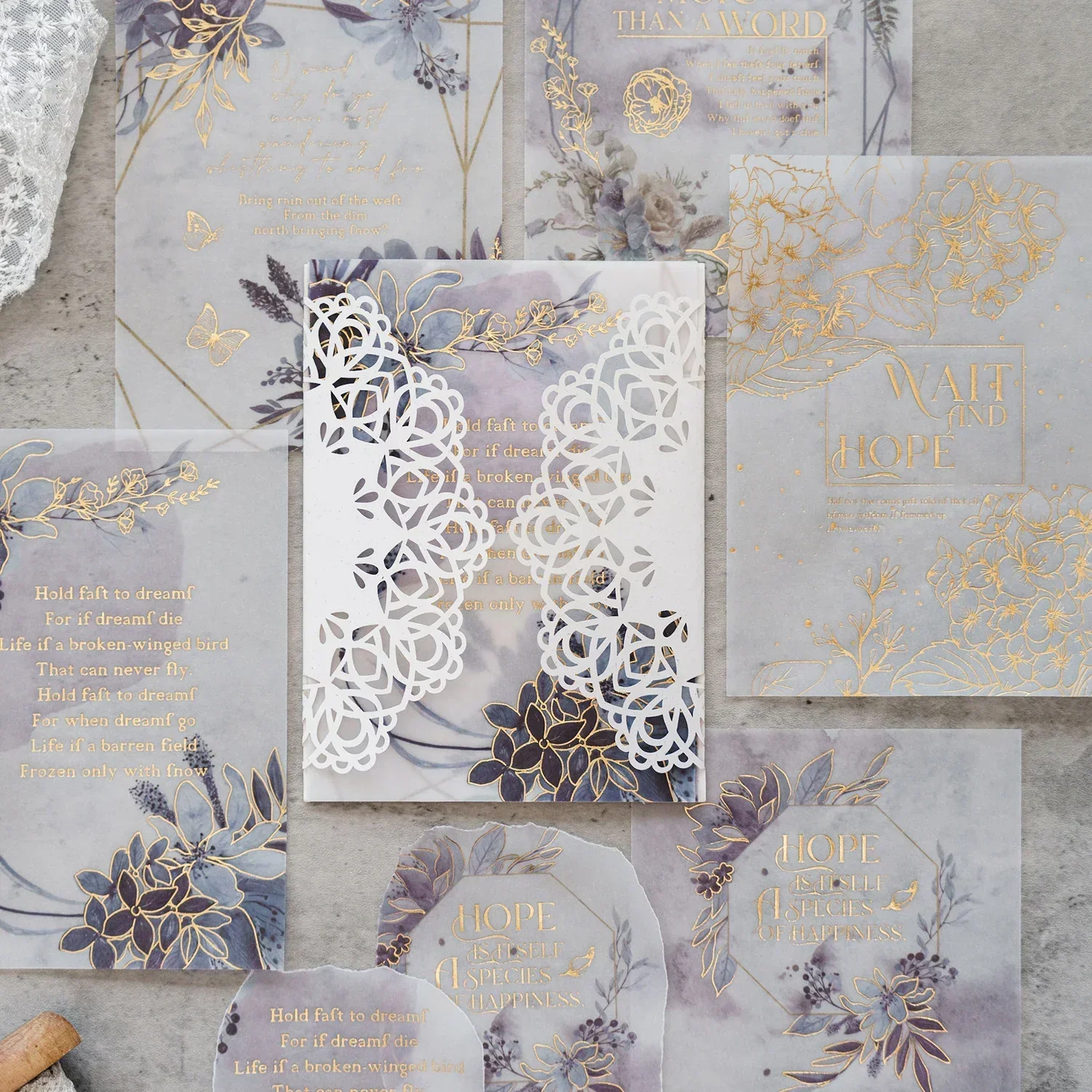 10 Pcs Flowers Plants Gild Sulphate Decorative Paper for Scrapbooking Journal Collage  DIY Handbook Journal Diary Craft Material