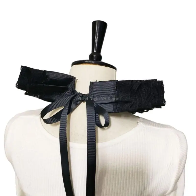  Victorian Rennaisance Costume Necklace Lace Trim Ruffled Neck Collar for Women