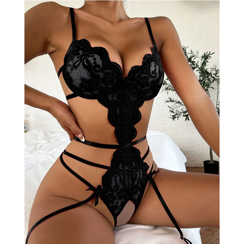 Hot Sexy Lingerie Open Bra Crotchless Lingerie Set Lace Transparent Sexy Underwear For Women Plus Size Feminine Erotic Costumes