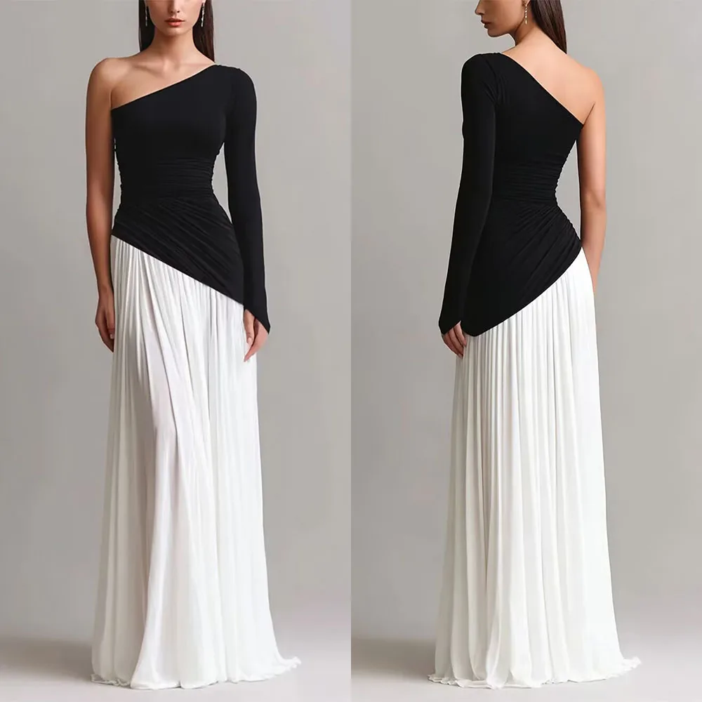 High Quality Customized One Shoulder Floor Length Color Contrast Robe De Soirée Grande Taille Élégante فستان فاخر للحفلات Prom