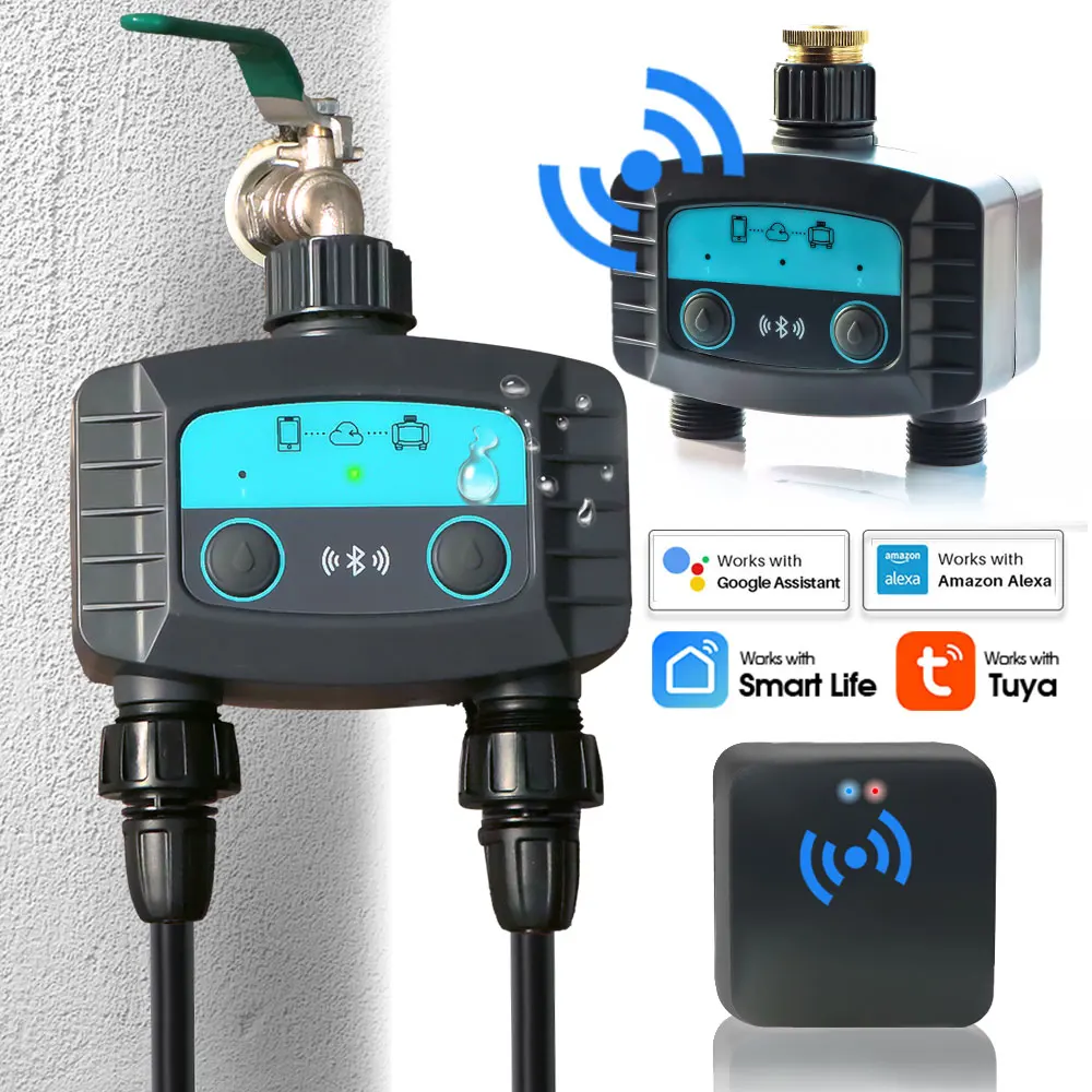 

2-way Garden Smart Water Timer WiFi/Bluetooth-compatible Irrigation Controller Solenoid Valve for Wireless Phone Remote Watering