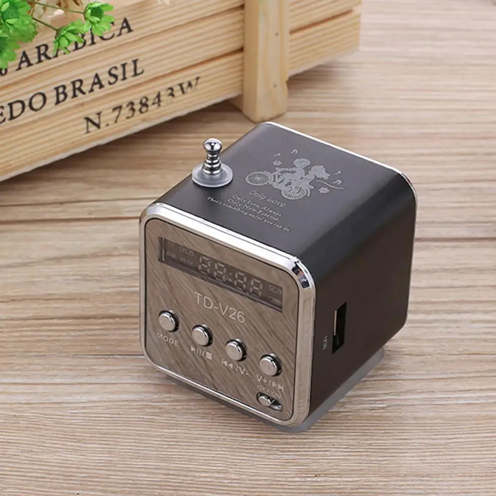 TD-V26 Mini 1.0 inch Radio FM Digital Portable Speakers w/FM Radio Receiver Support TF Card U Disk for MP3 Music Player