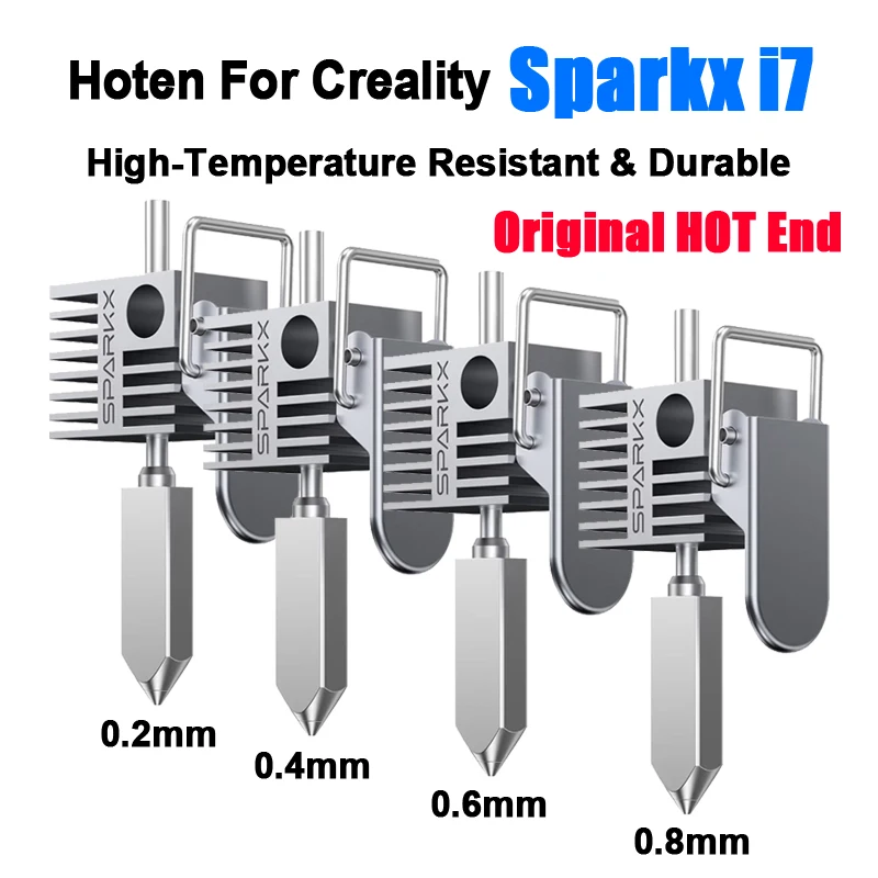

Комплект хотэнда для 3D-принтера Creality SPARKX I7 с 4 сменными соплами 0.2/0.4/0.6/0.8 мм – медный сплав, закаленная сталь, Hea