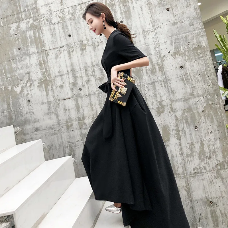 Abito da sera nero per donna Autunno Temperamento lungo Banchetto Smoking Abbigliamento da donna usuale