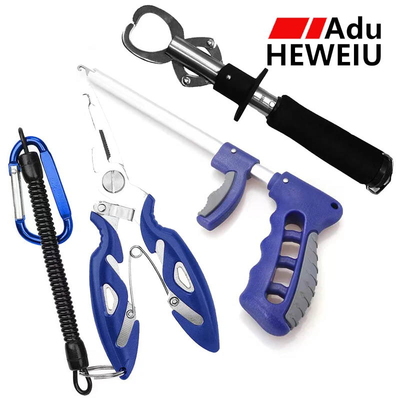 3PC Fishing Tool Kit Aluminum Fish Hook Remover Muti-Function Stainless Steel Fishing Pliers Fish Lip Gripper with Pliers Sheath