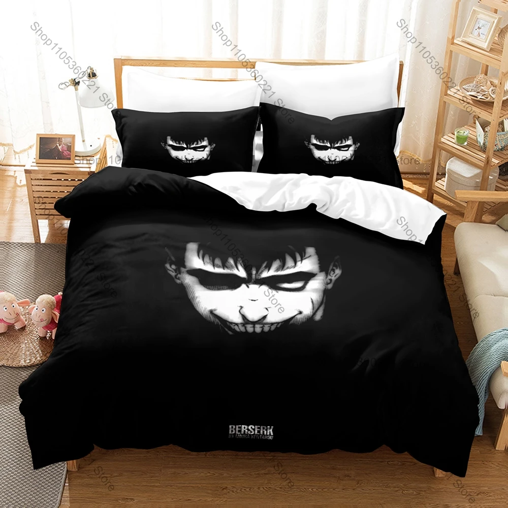 Cool Dark Medieval Black Swordsman Bedding Set Duvet Cover + 2 Pillowcases Grim Fantasy Warrior Bedroom Decor
