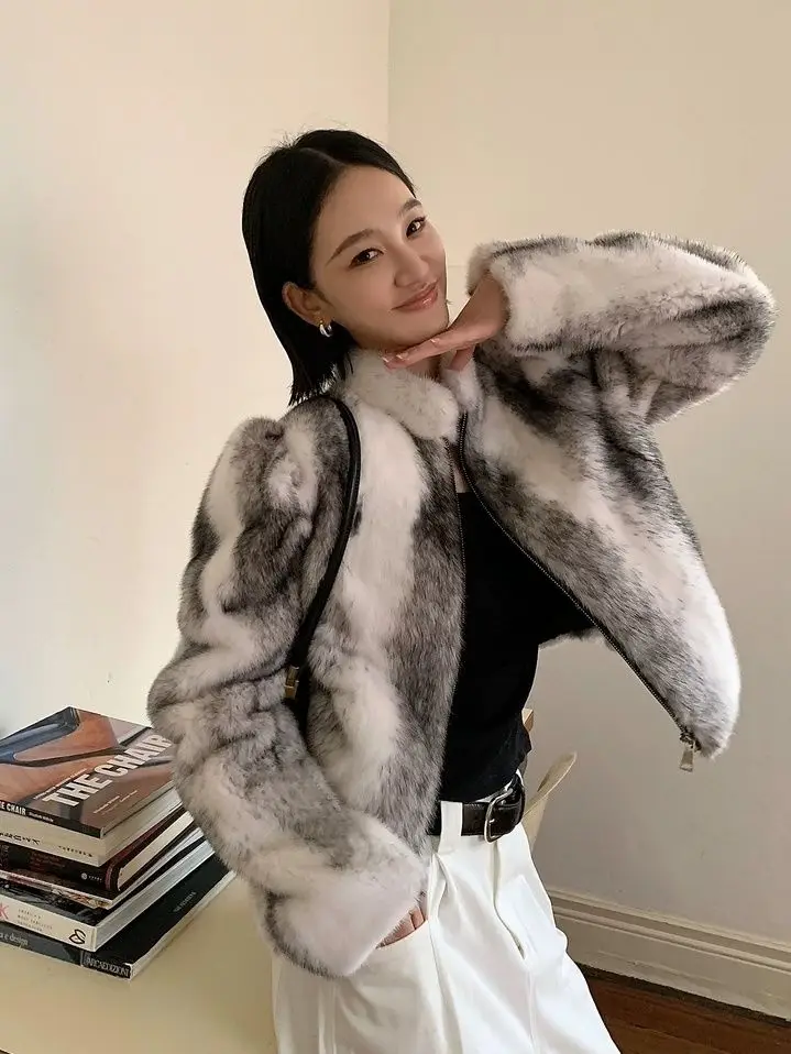 Mink Velvet Women Fluffy Jacket Winter Clothes Short Coats Lapel Casual Outwear Female Thick Warm Plush Overcoat