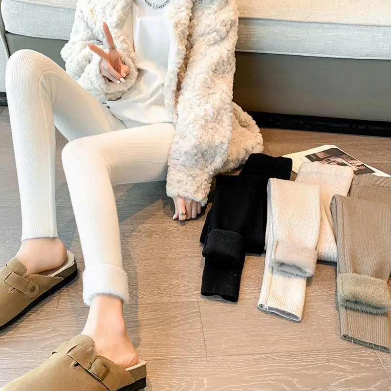 

Осенне-зимние бархатные утепленные термобрюки, маленькие зимние леггинсы, женская одежда, узкие эластичные трикотажные хлопковые брюки с высокой талией