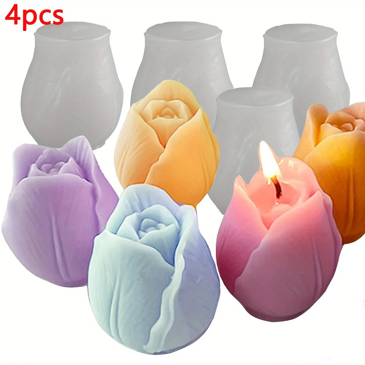 4-Piece Set of Tulip-Shaped Silicone Molds - Flexible Floral Molds Suitable for Handmade Soaps, Candles, and Crafts - Heat-Resistant, Ideal for DIY Gift Making - Perfect Holiday Gift for Mother and Daughter