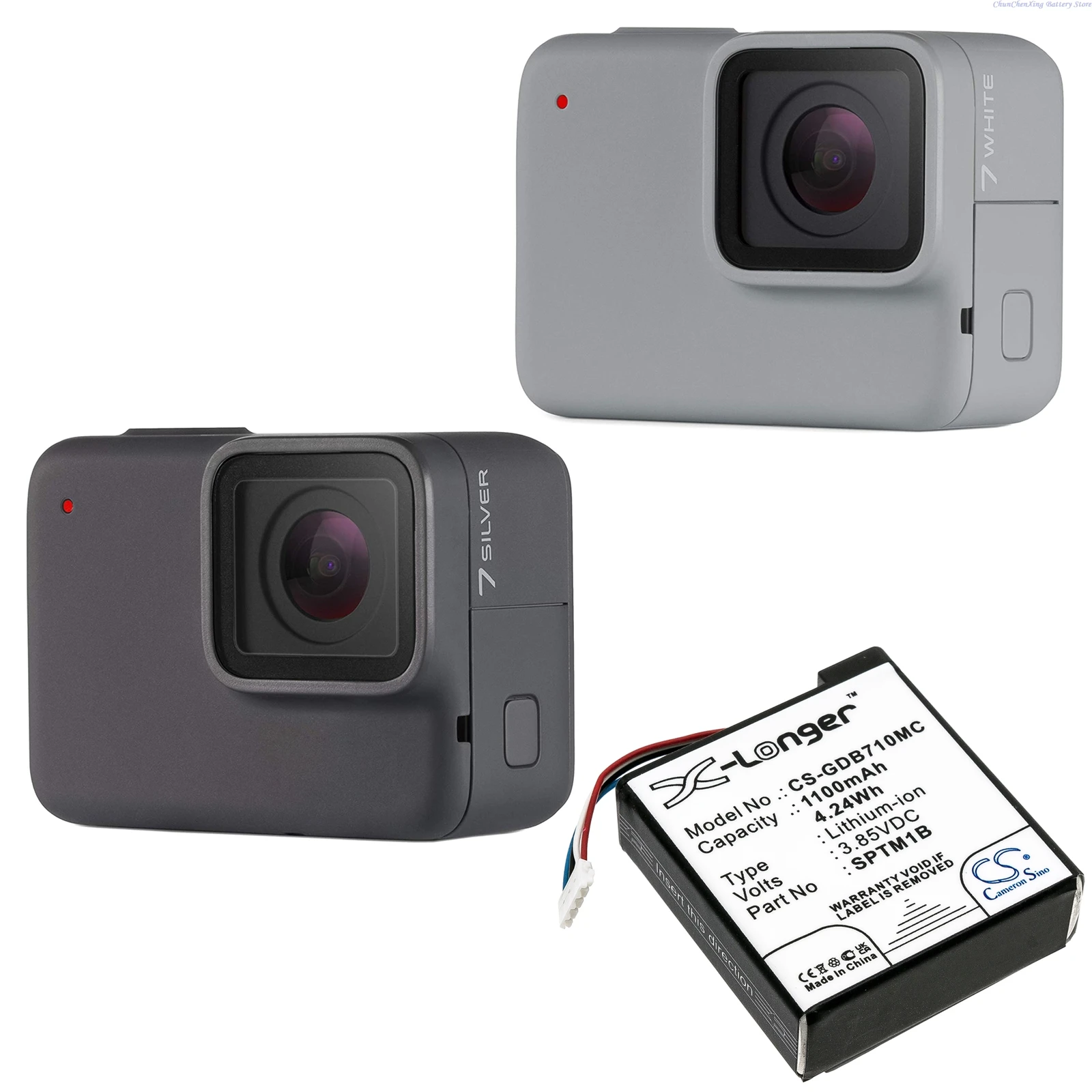 Cameron Sino 3.85V 1100mAh Camera Battery SPTM1B for GoPro Hero 7, Hero 7 White/Silver