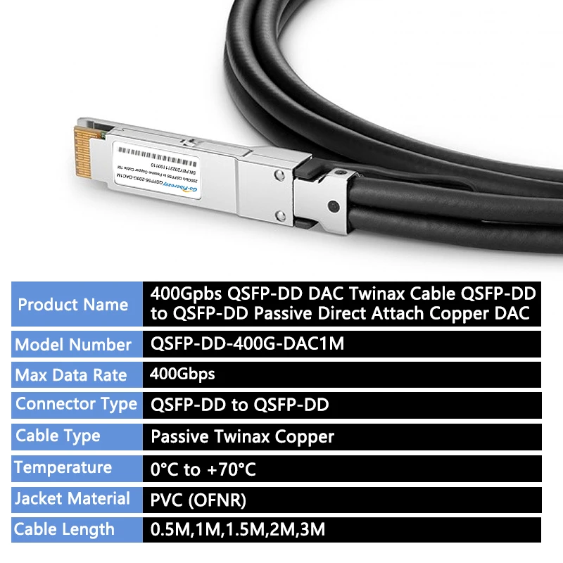 400Gpbs QSFP-DD DAC Twinax Cable QSFP-DD to QSFP-DD Passive Direct Attach Copper Twinax Cable 0.5m,1m,2m,3m 400G DAC Cable