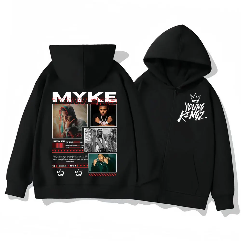 

Rapper Myke Towers Merch Zipper Hoodies Hip Hop Vintage Zip Up Sweatshirts Men Women Clothing Fashion Y2k Pullovers Streetwear