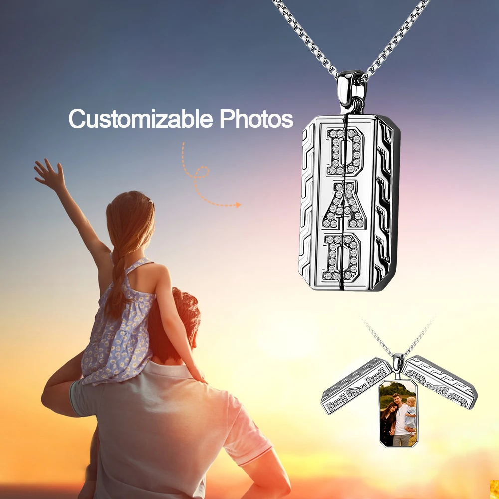 

Custom Photo Zircon Pendant Necklaces for Men Personalized Picture Necklace Portrait Stainless Steel Father's Day Jewelry Gifts