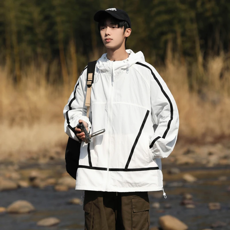 Men Trendy Lightweight Breathable Long Sleeved Sun Protection Clothing Comprehensive Training Casual UV Resistant Skin Clothing