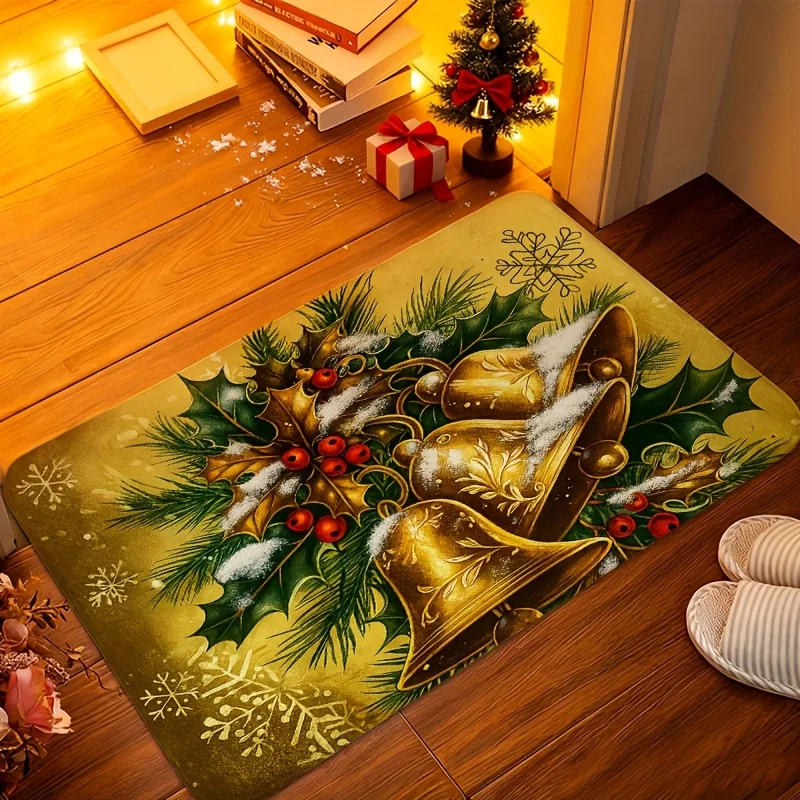 Red Bell Poinsettia print door mat,living room,kitchen,porch,balcony Rug,Entry Door Mat Washable home decor Christmas Gift