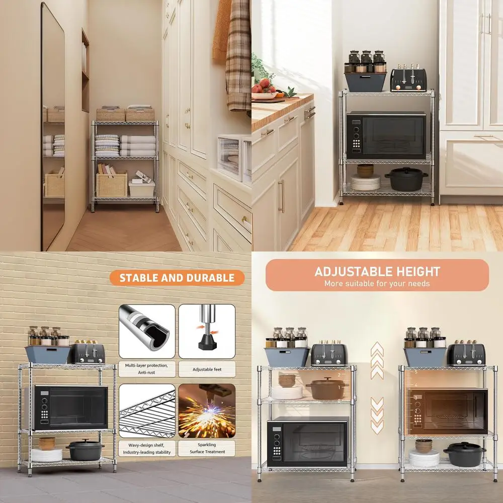 Estante de arame metálico de 3 camadas - cromada, 13,8 P x 29,5 L x 35,5 H, para lavanderia, cozinha, despensa e armazenamento