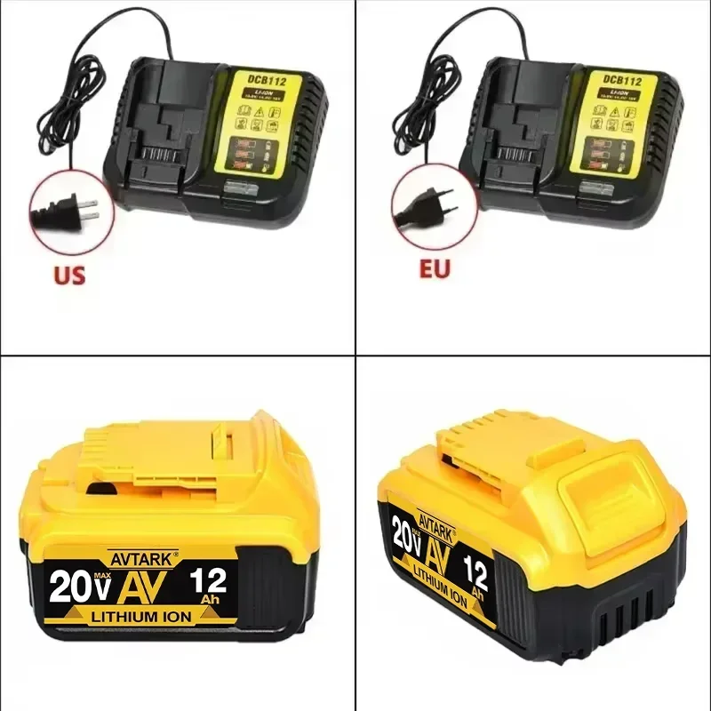 Original 20V for DeWalt 12Ah Li-ion Battery - Compatible with DCB200/DCB205, Fast Charging & Overheat/Short Circuit Protection