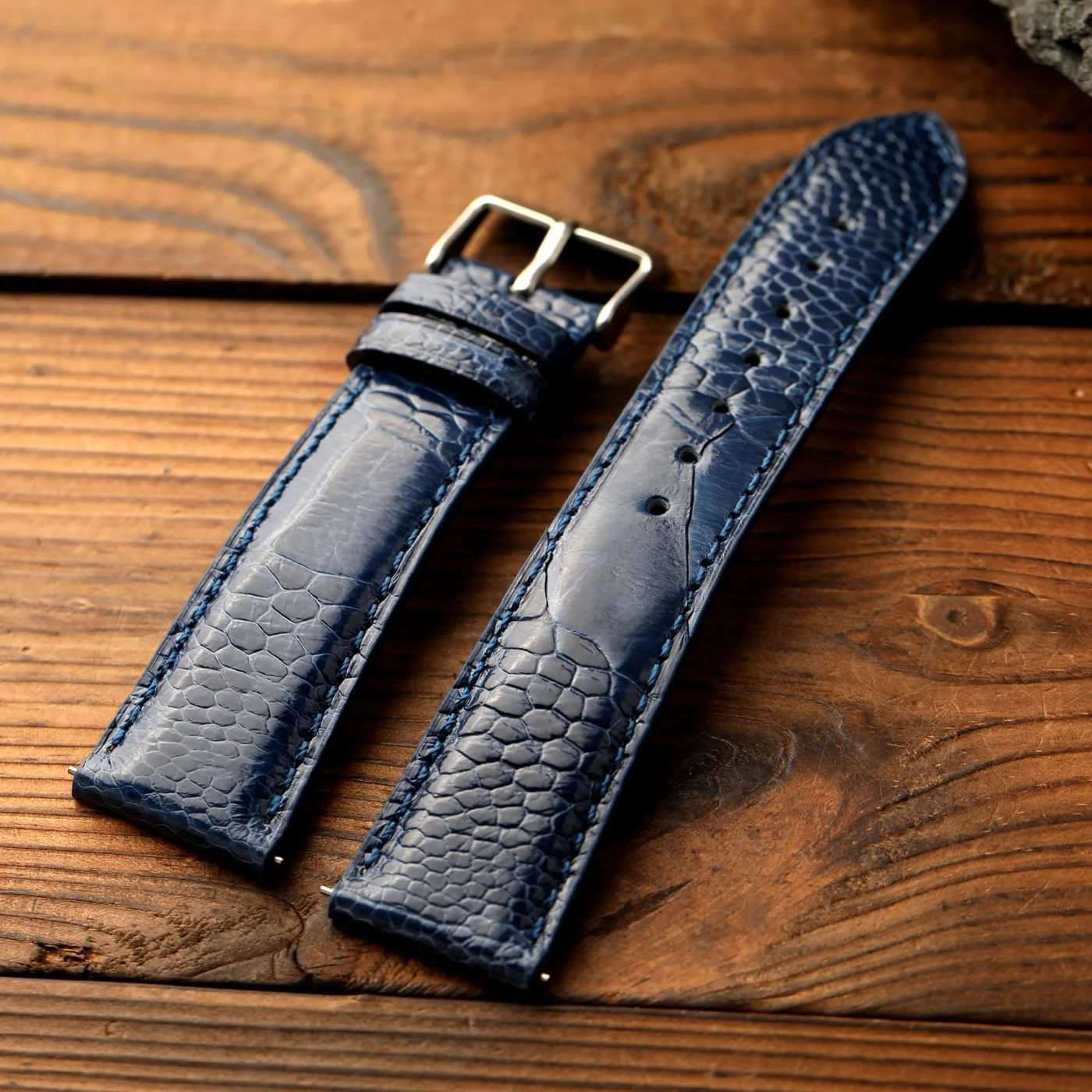 High end royal blue ostrich foot leather strap, 18 19 20 21 22MM deep blue retro strap