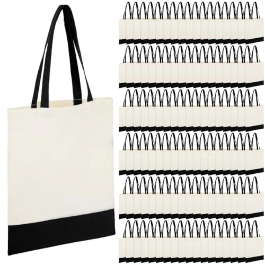 

60 Pack Canvas Tote Bags Bulk 16" x 15" Lightweight Medium Reusable Grocery Shopping Cloth Bags for DIY Gifts